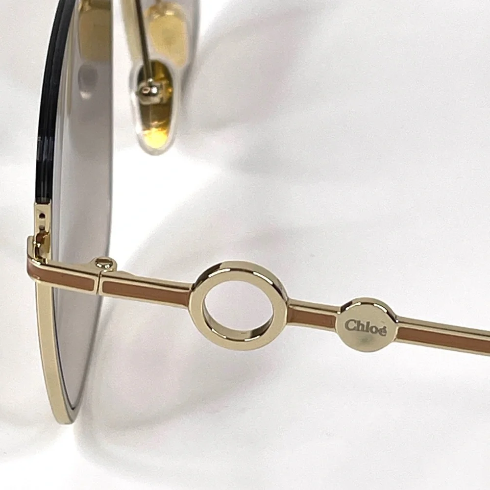 CHLOE CH0070SK Semi Rimless Square Sunglasses NEW Gold Frame Brown Lens